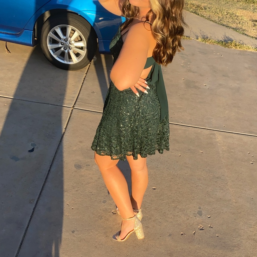 green homecoming dress with bow